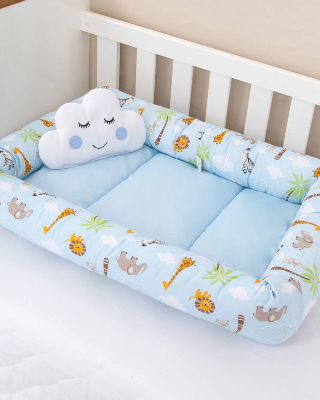 Ninho Redutor de Berço Safári Azul Bebê + Almofadinha - Maolee