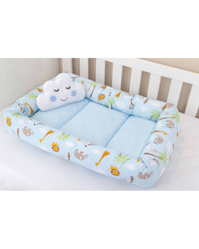 Ninho Redutor de Berço Safári Azul Bebê + Almofadinha - Maolee