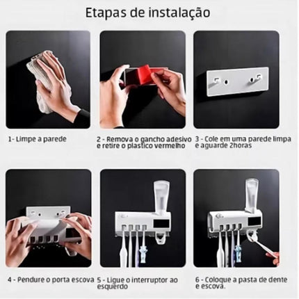 Suporte Escova De Dente Com Esterilizador e Dispenser Automático - Maolee
