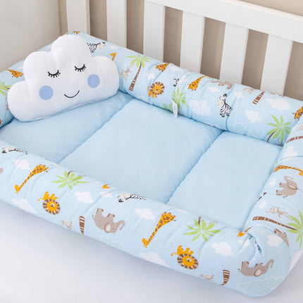 Ninho Redutor de Berço Safári Azul Bebê + Almofadinha - Maolee