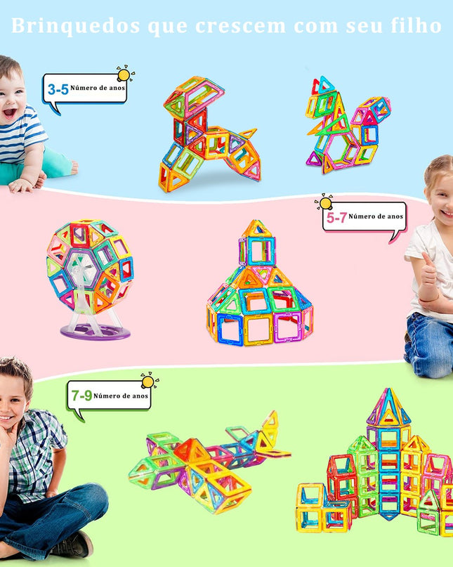 Blocos Magnéticos Vlop 120 peças, Montessori - Maolee