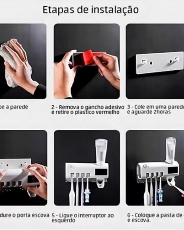 Suporte Escova De Dente Com Esterilizador e Dispenser Automático - Maolee